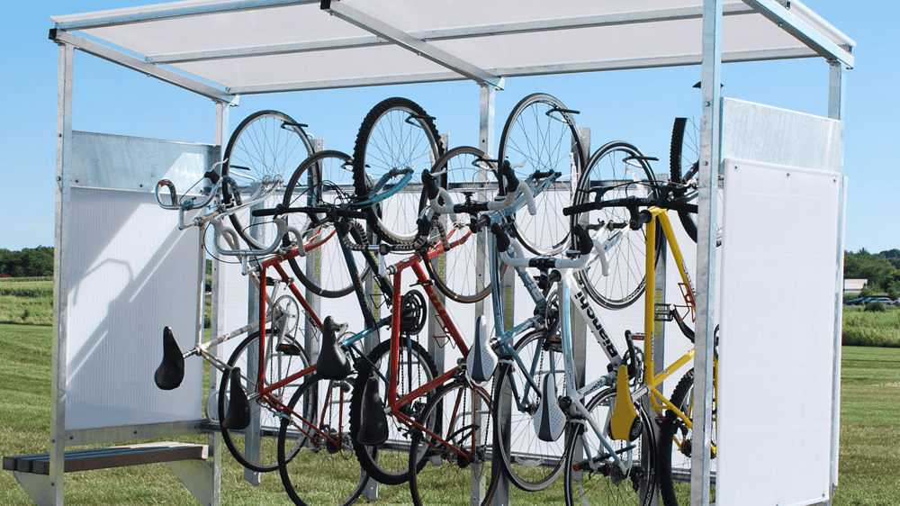 Bike rack for online storage shed